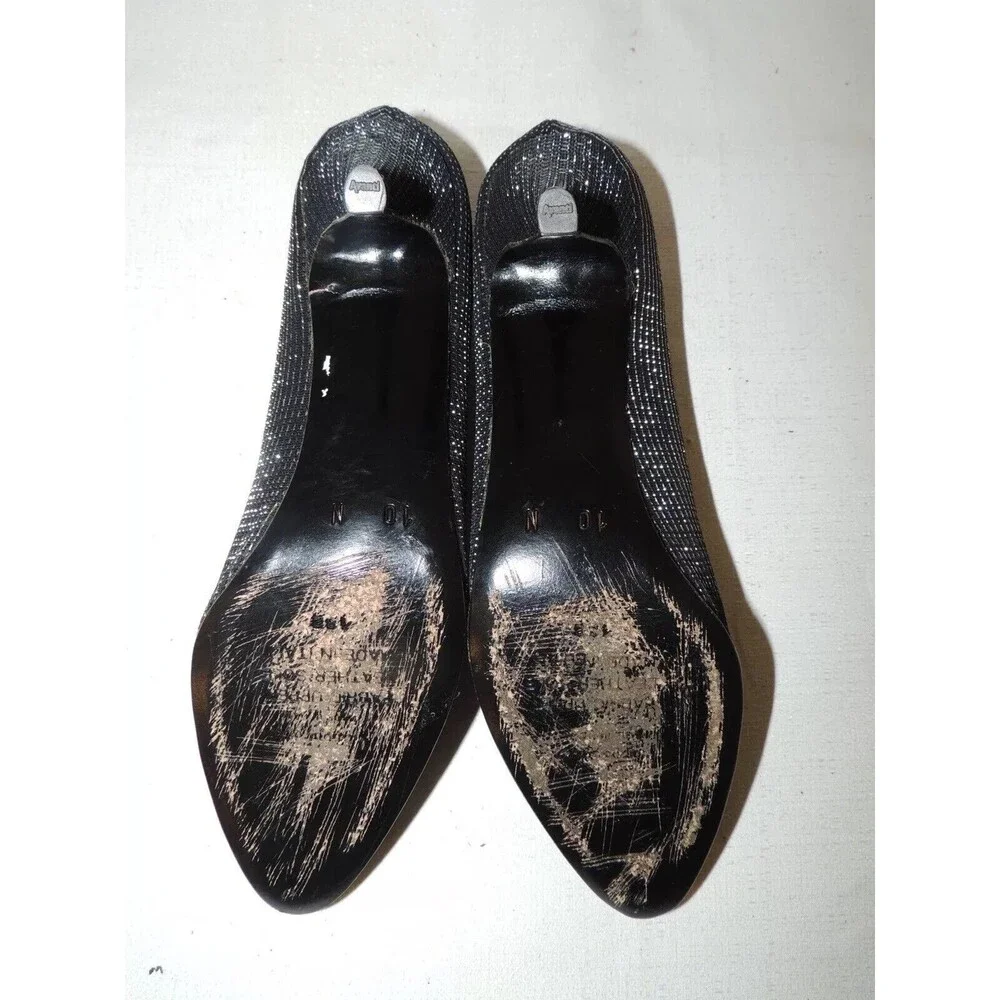 Pappagallo Pumps Women 10 N Black‎ Silver Metallic Italian Heels Evening Glam